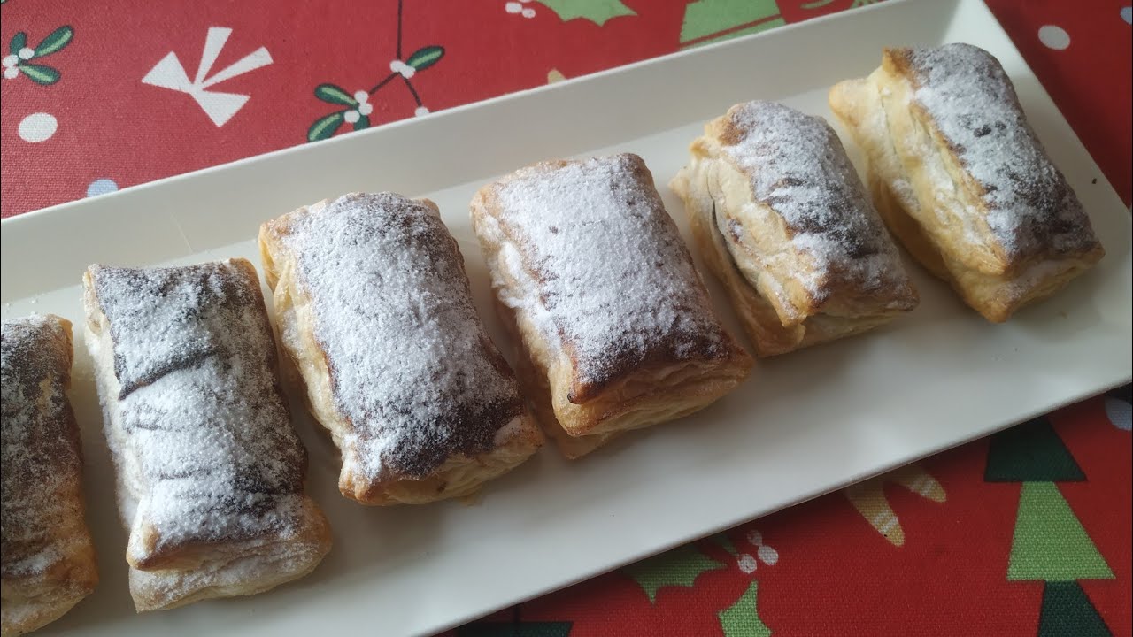 Hojaldre relleno de chocolate! postre muy fácil y rápido. Cañas de chocolate.