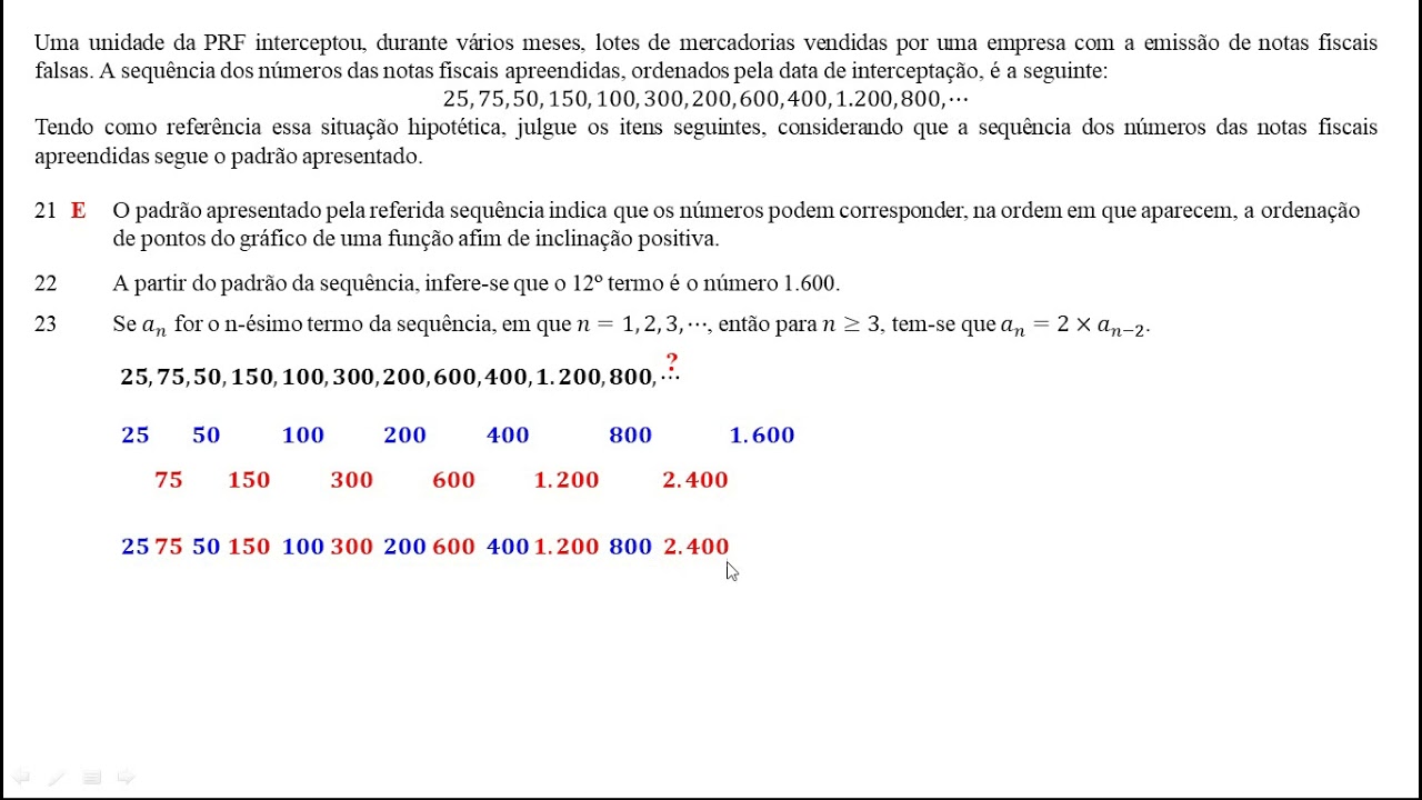 QUESTÕES 21 a 23 - SEQUÊNCIAS NUMÉRICAS e FUNÇÃO DE 1o GRAU