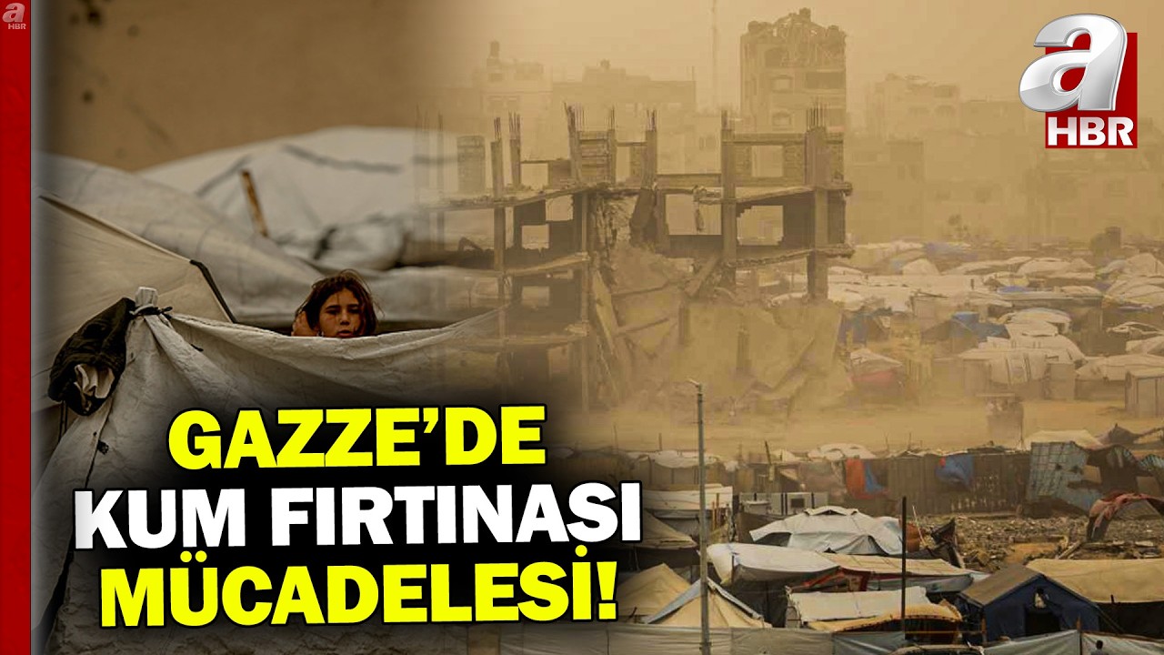 Gazzeliler kum fırtınasıyla mücadele ediyor! Kum ve fırtına çadırlara sızıyor... | A Haber