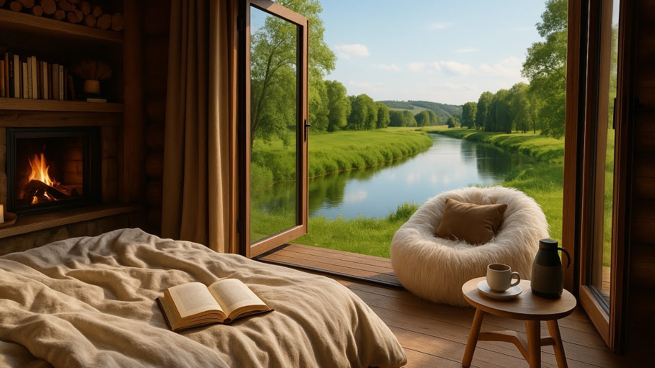 Tranquil Riverside Morning | Cozy Cabin Retreat with Fireplace & Nature Views