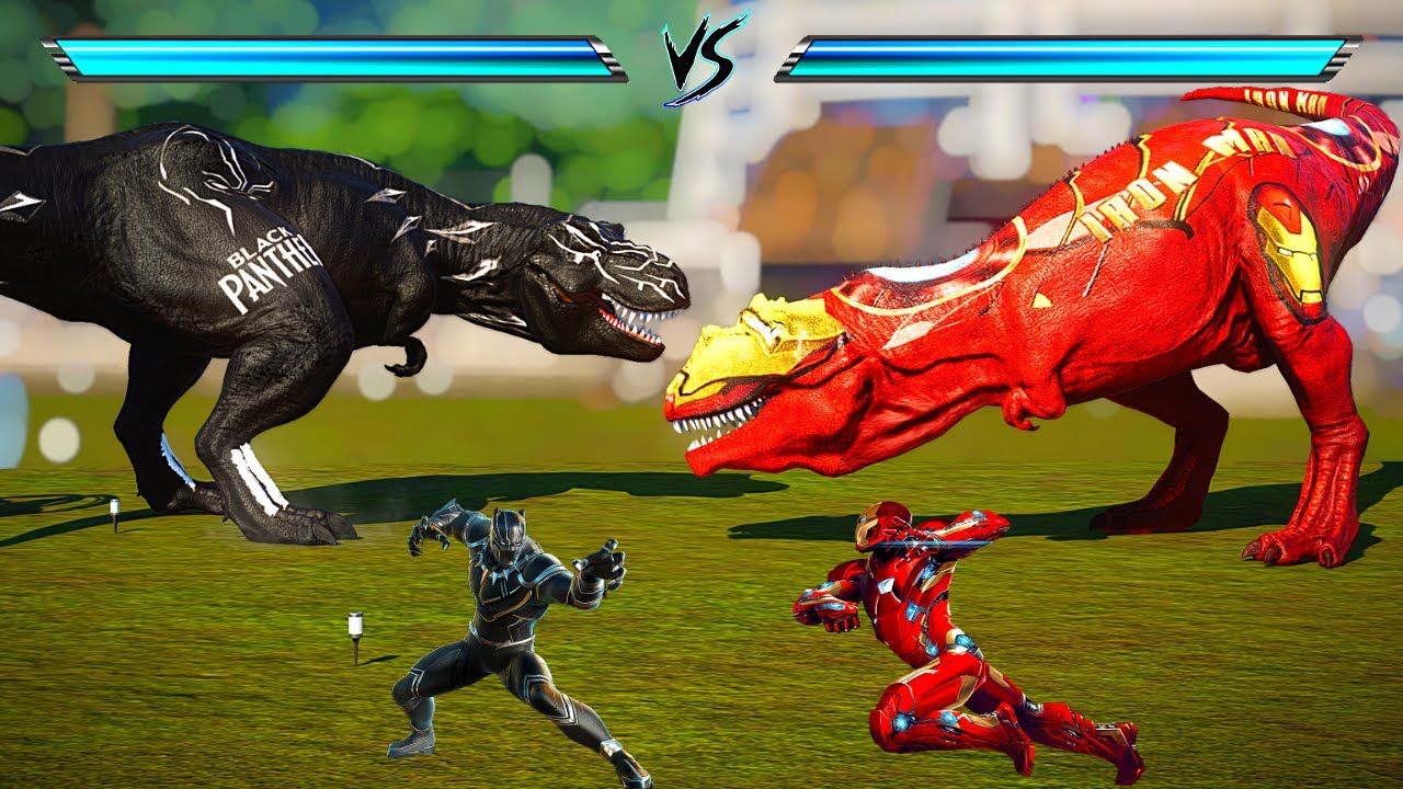 Black Panther T-Rex, Godzilla, Ironman, Captain America Dinosaurs Fight - Jurassic World Evolution
