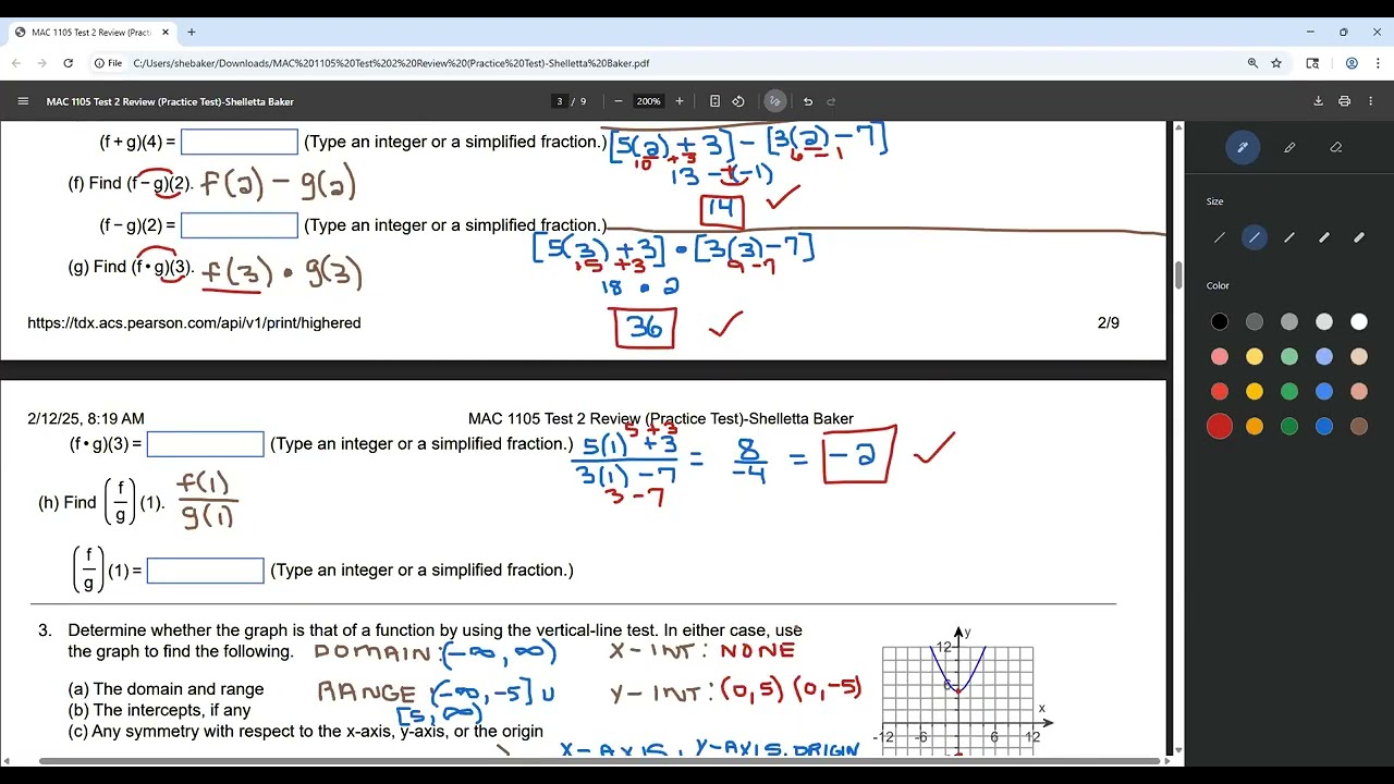 MAC 1105 (College Algebra) Test 2 Review