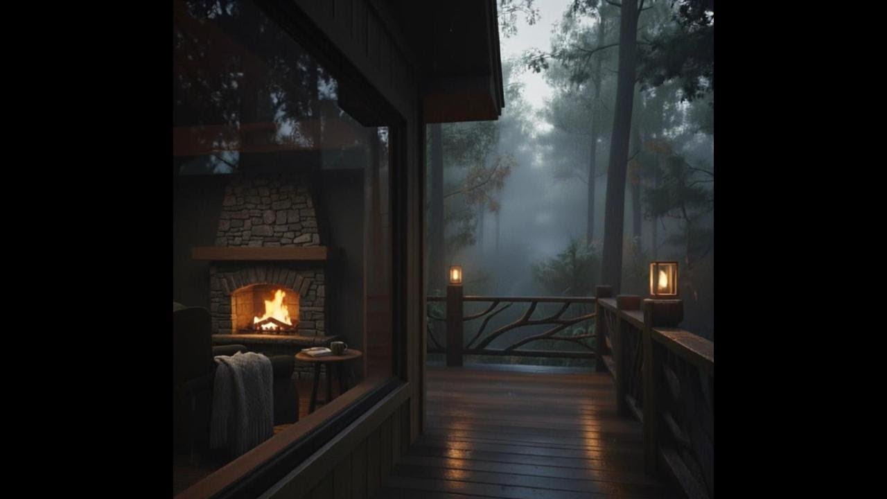 Rain by the Cabin Fireplace | Cozy Rain Sounds for Deep Sleep & Relaxation