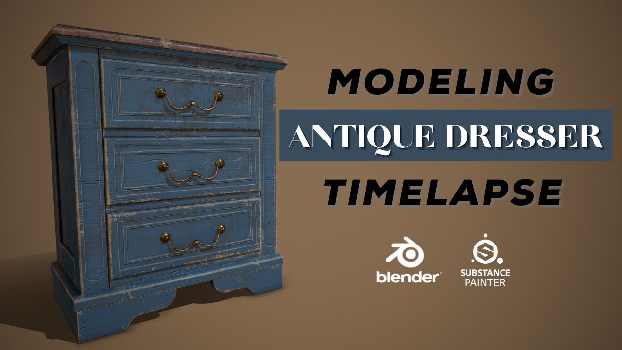 3D Modeling an Antique Dresser - Blender 2.9 & Substance Painter Timelapse