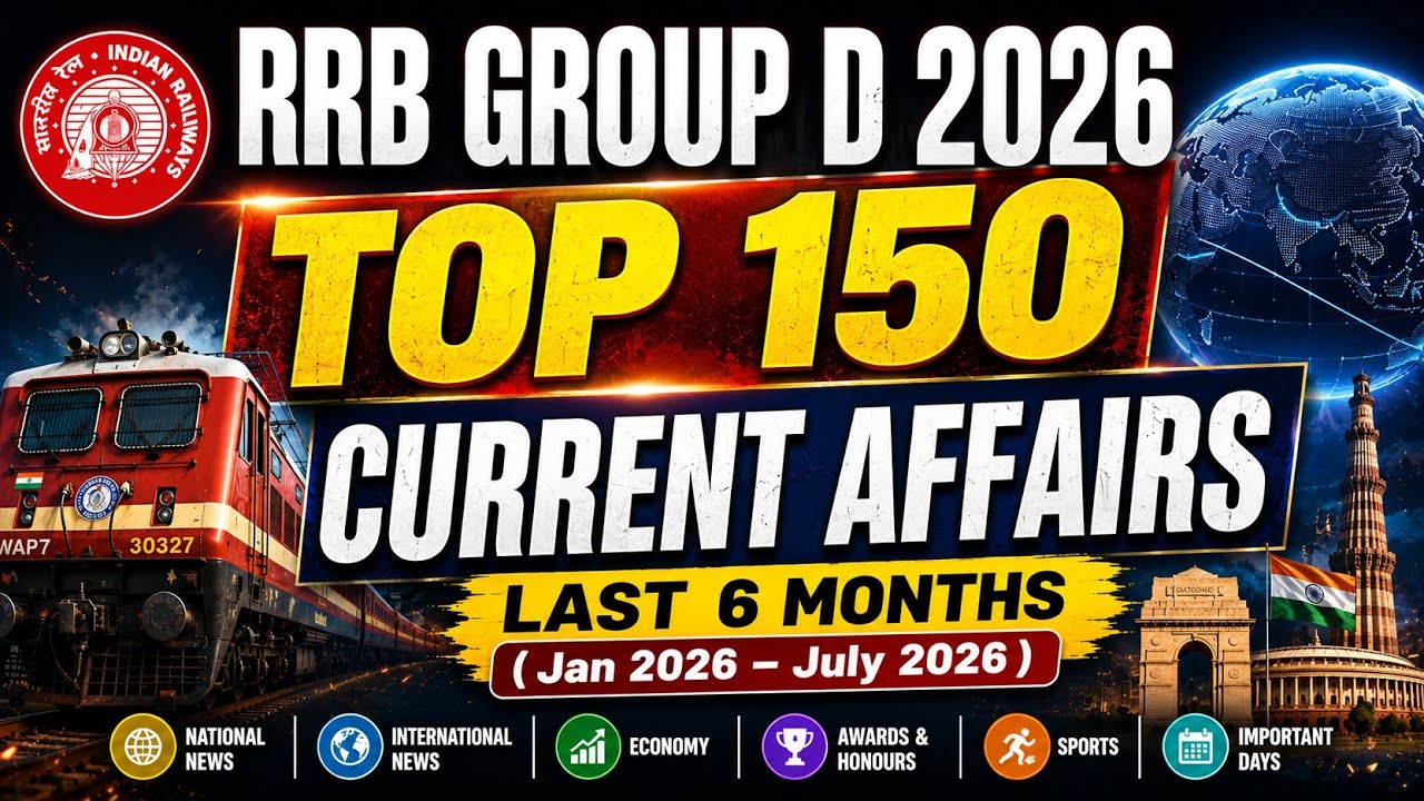 RRB Group D 2026 : Top 150 Current Affairs For RRB Group D 2026 | Most Important Current Affair 2026