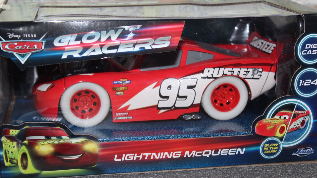 Jada Disney Cars Glow Racers Lightning McQueen with Opening Hood 1/24 Scale