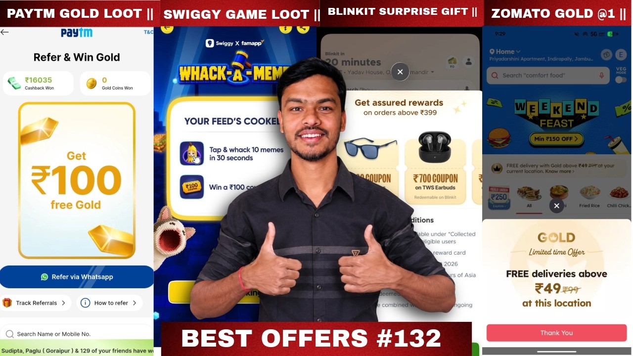 Paytm Gold Loot, Zomato Free Delivery, Amazon Voucher Loot, Flipkart Supercoin, Pronto Free Service