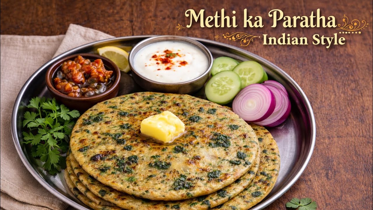 Fresh methi ka paratha Indian style 🫓 Soft, tasty, homemade flavors perfect for any meal ✨ #desifood