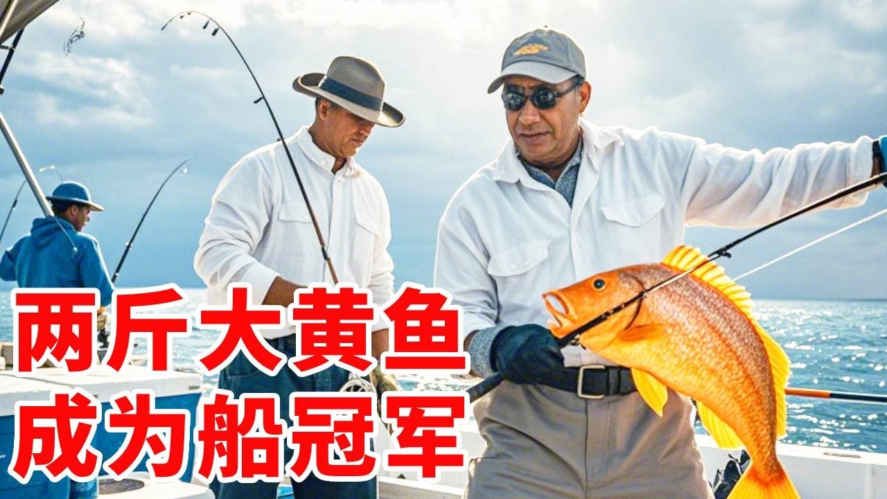 都說大風大浪出大魚，蔡總一條兩斤大黃魚成為船冠，不虛此行啊！