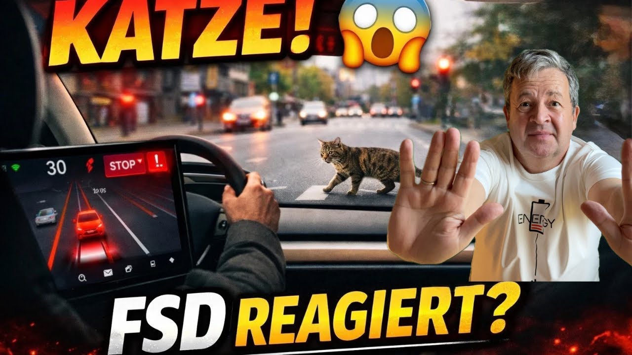 Plötzlich eine Katze! 🐱😱 Dieser Moment entscheidet über Tesla FSD