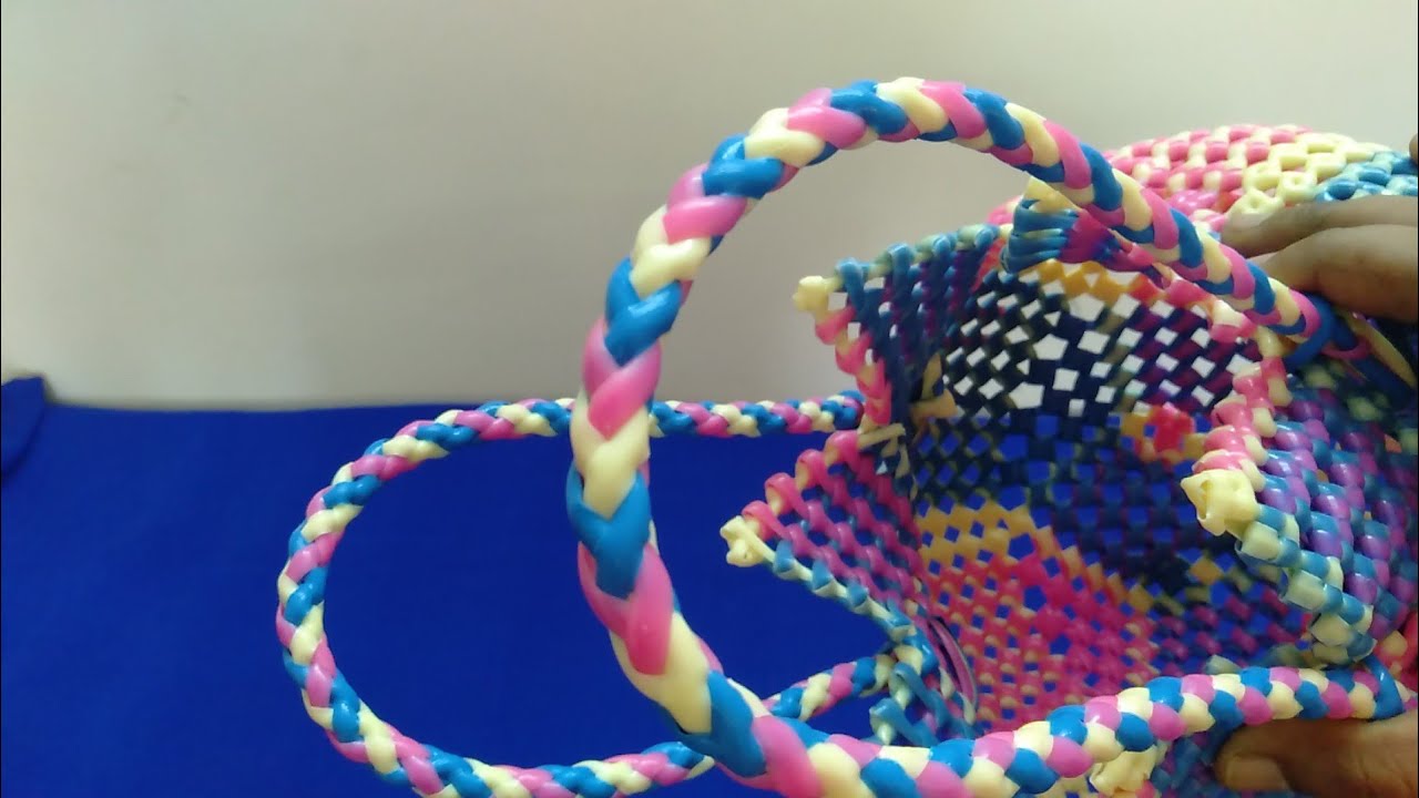 Tamil-Three colour V Shape  handle making for plastic wire koodai|Plastic wire basket| Mullu kaipidi