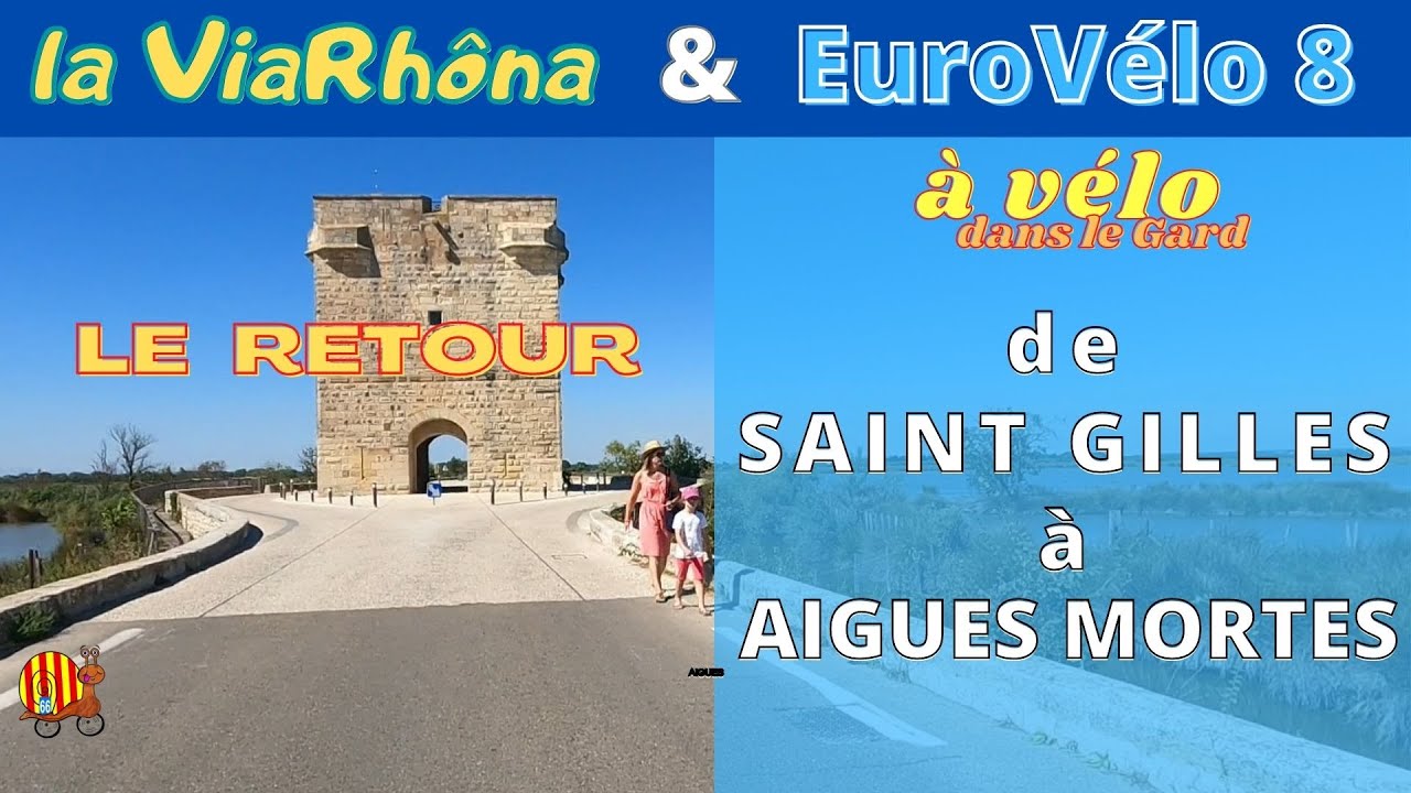 A vélo de Saint Gilles à Aigues Mortes sur la Viarhôna EV17 et la Véloroute de la Méditerranée EV8.
