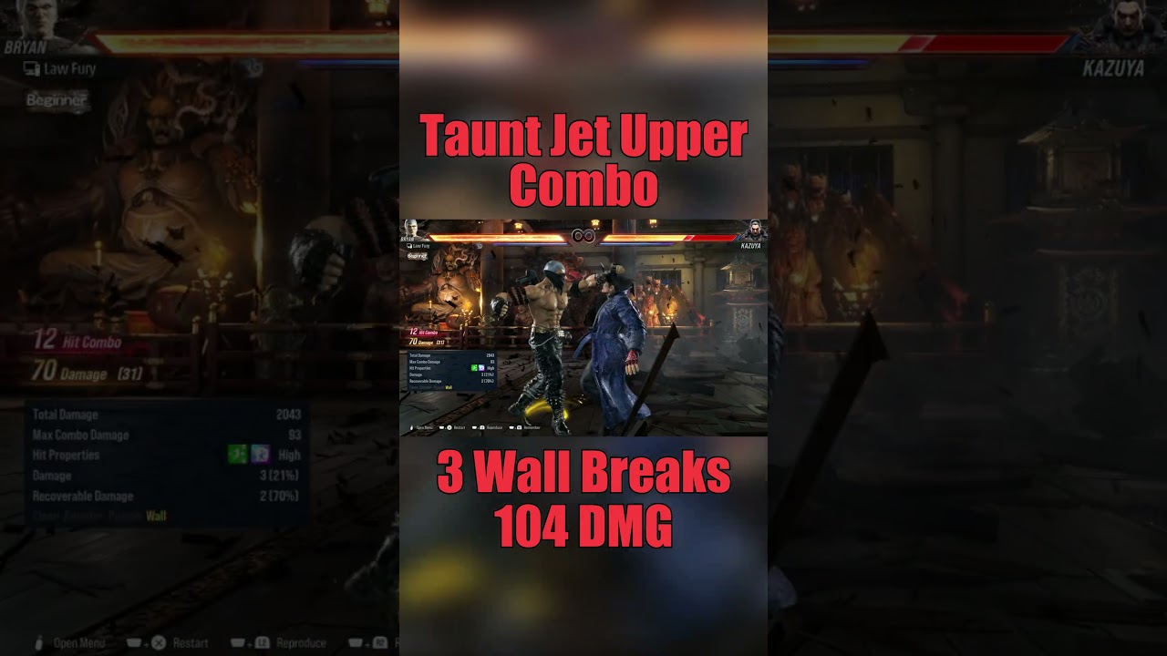 Bryan Fury - Taunt Jet Upper Combo + 3 Wallbreaks | Tekken 8