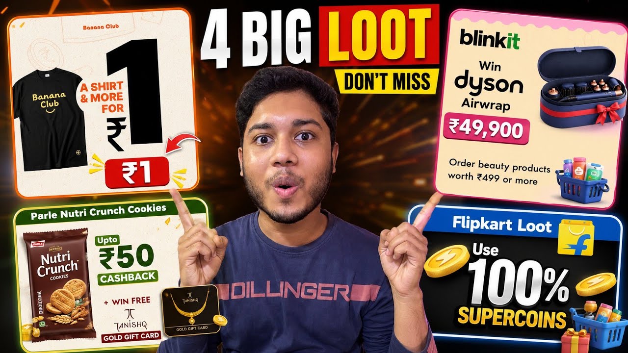 4 BIG LOOT Offers 🔥 ₹1 Banana Club Shirt 😱 Win Dyson Airwrap ₹49,900 + Flipkart SuperCoins Loot