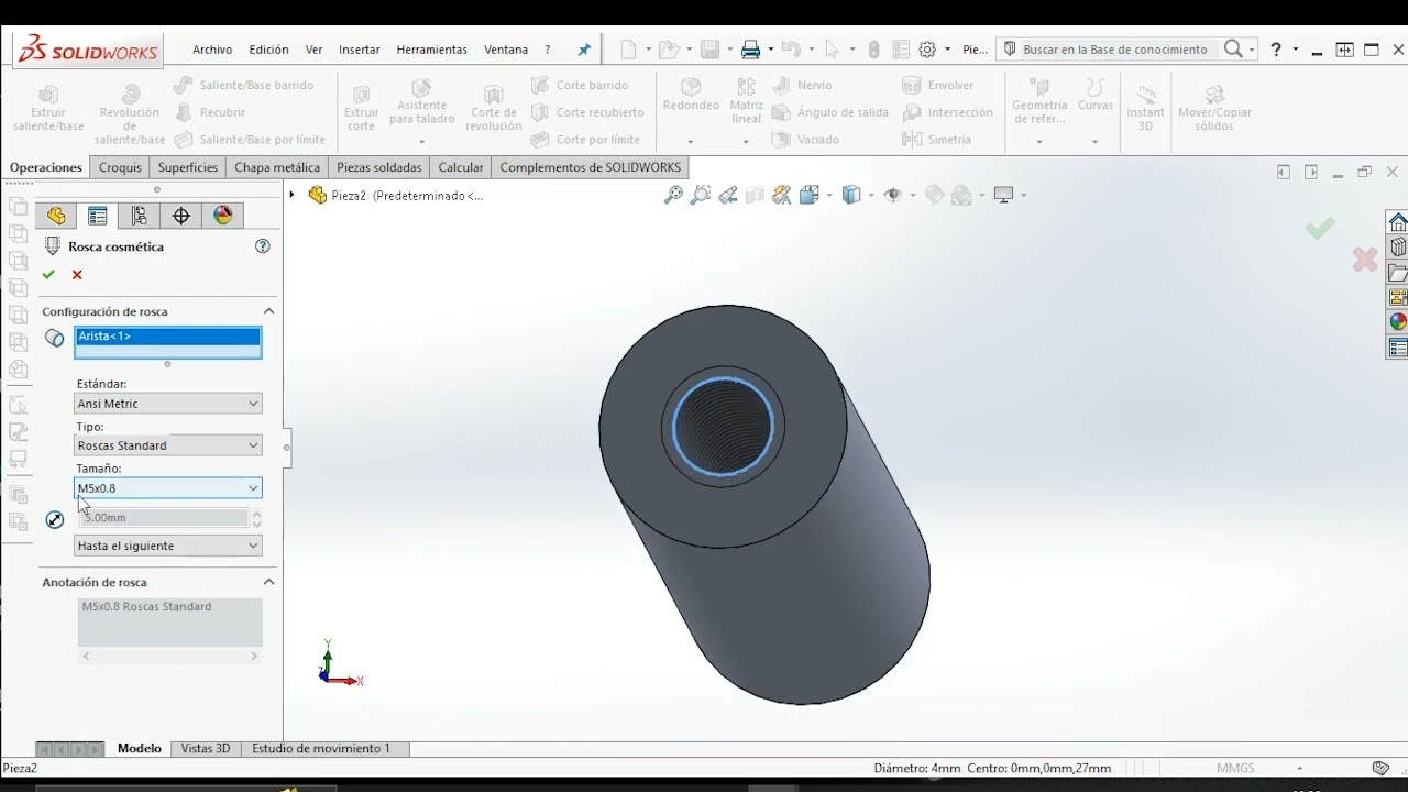 Solidworks Rosca cosmética