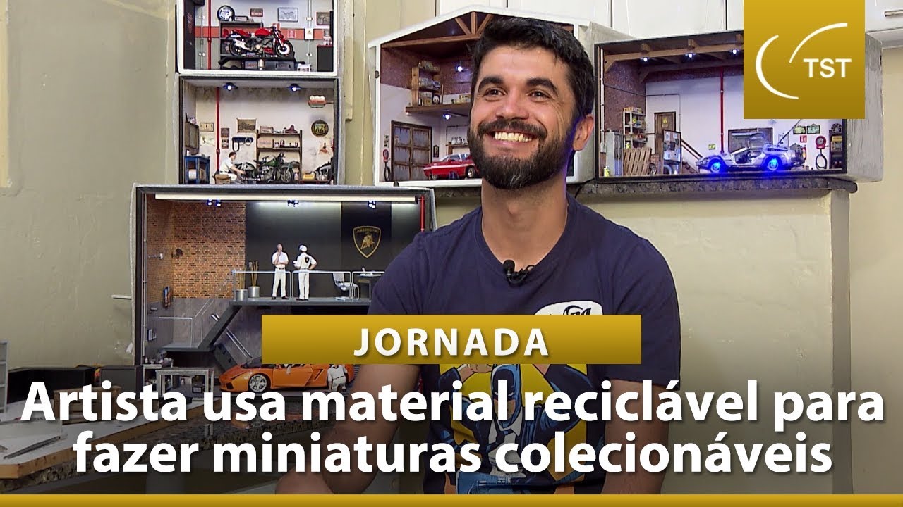 Artista plástico reproduz ambientes em miniatura com material reciclável