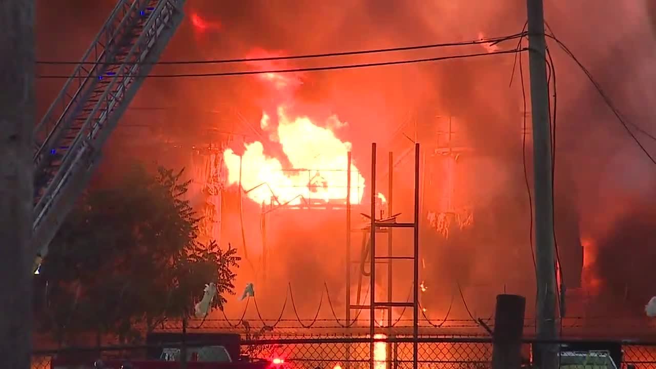 VIDEO: Crews battle massive industrial fire on Detroit's east side