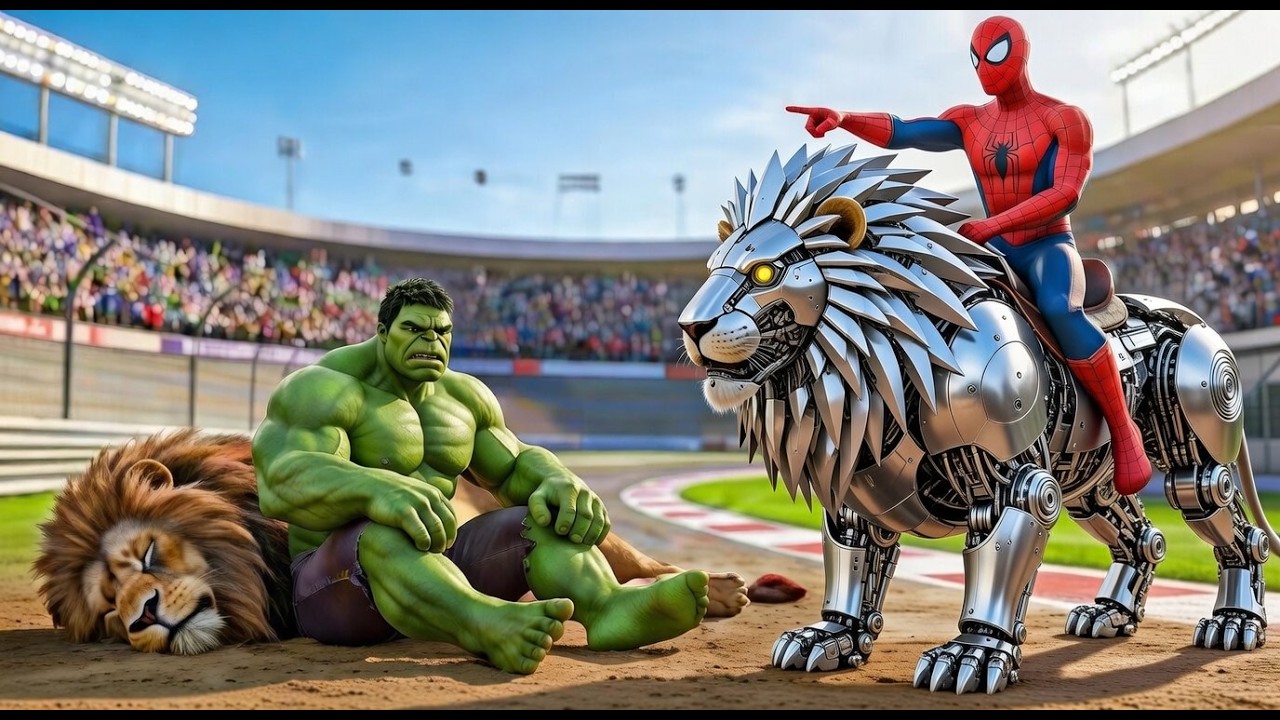 Spiderman Gets Lion Racing Championship With HULK - Epic Racing Challenge