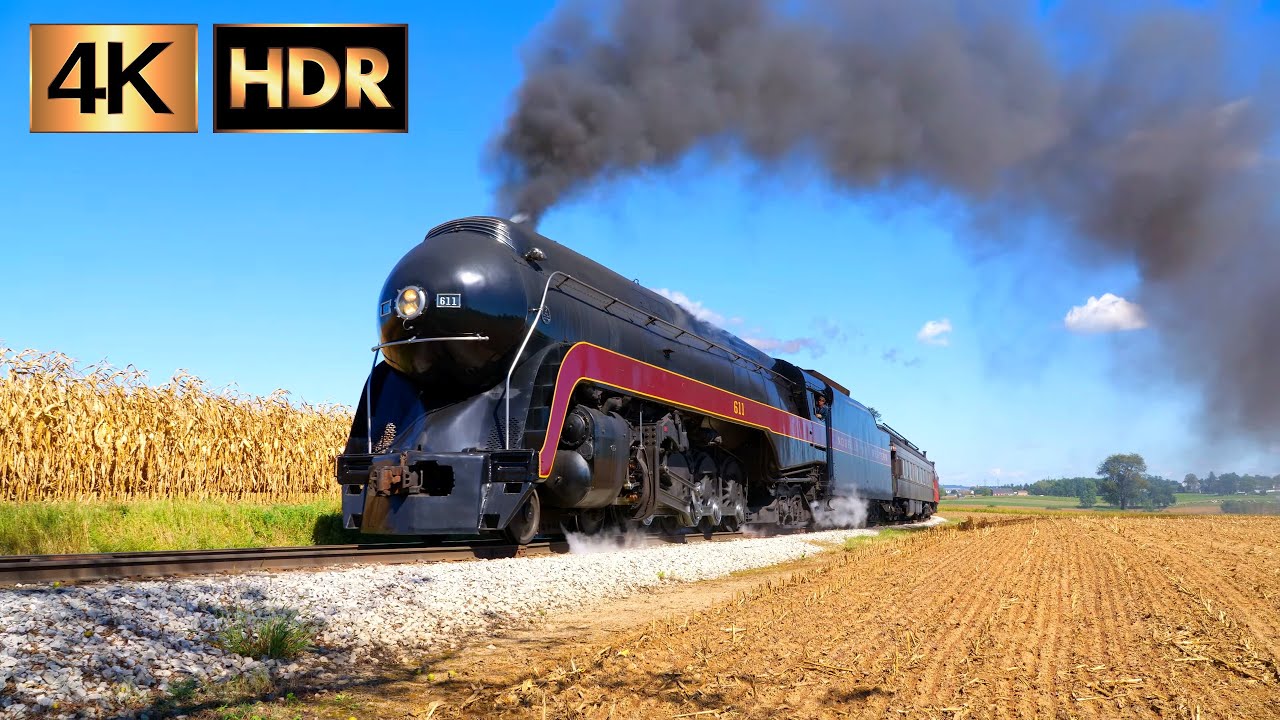 [4K HDR] N&W Steam in Amish Farmland - 611 & 475 - 60 fps