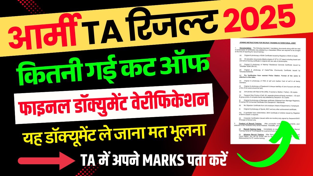 Army TA Cut-Off | TA Army Document Verification | TA Exam Result 12 Jan 2025 | Army TA Merit List