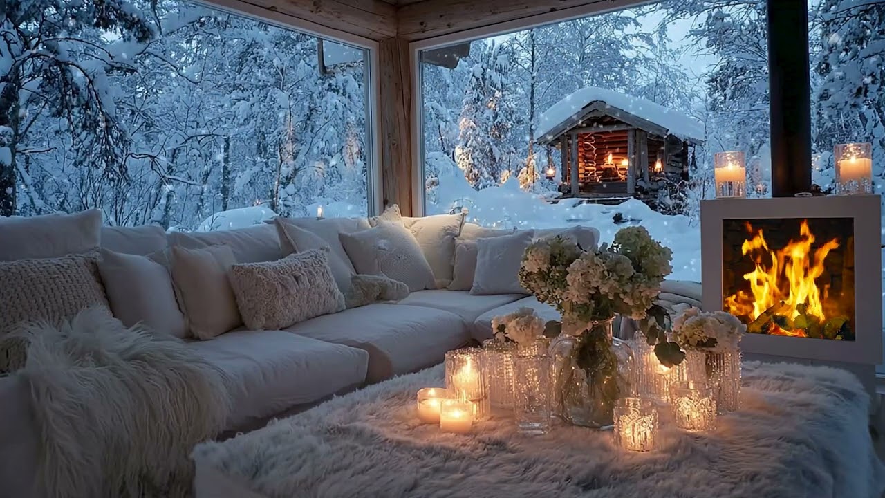 Relaxing Piano by the Warm Fire 🌙 4K Cabin Ambience for Study