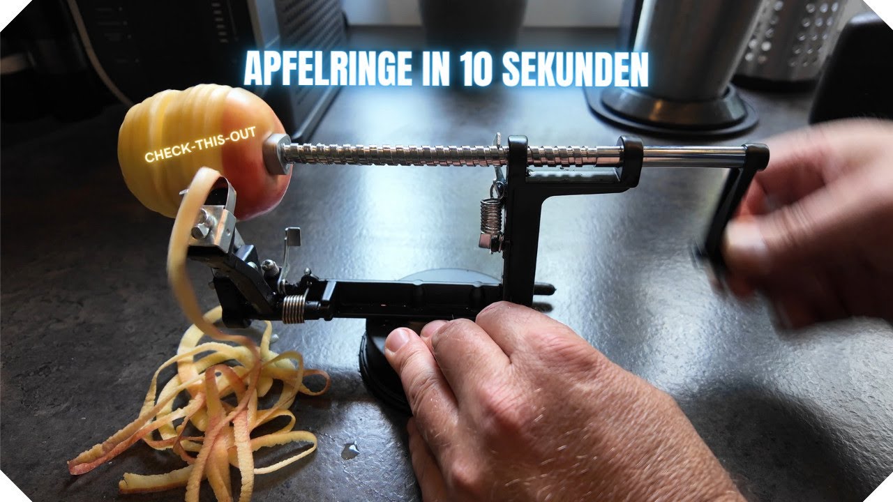 Apfelringe schneiden in 10 Sekunden mit Apfelschälmaschine