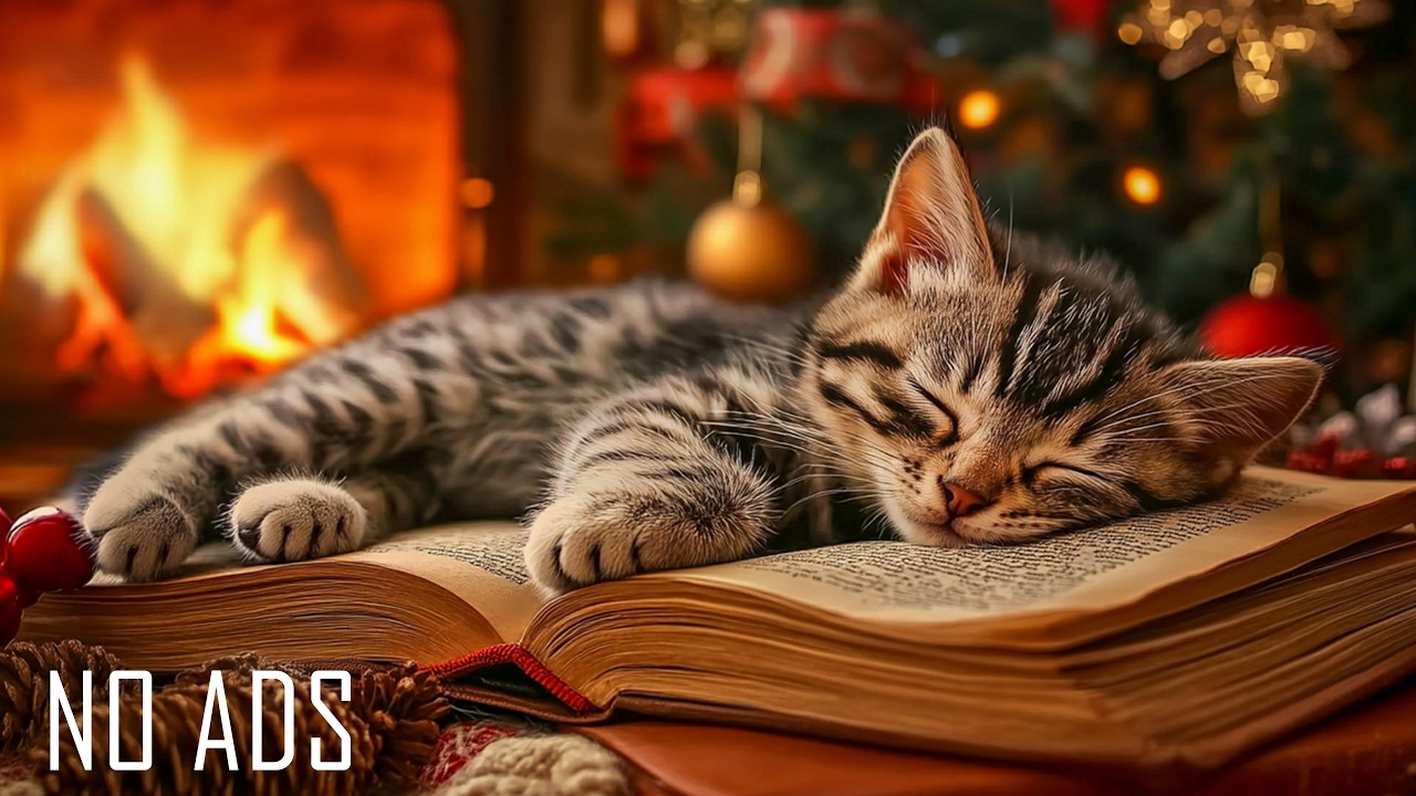 🌿🔥 12 часов расслабляющей кошачьей музыки | Нежное фортепиано, звуки камина и спящей кошки