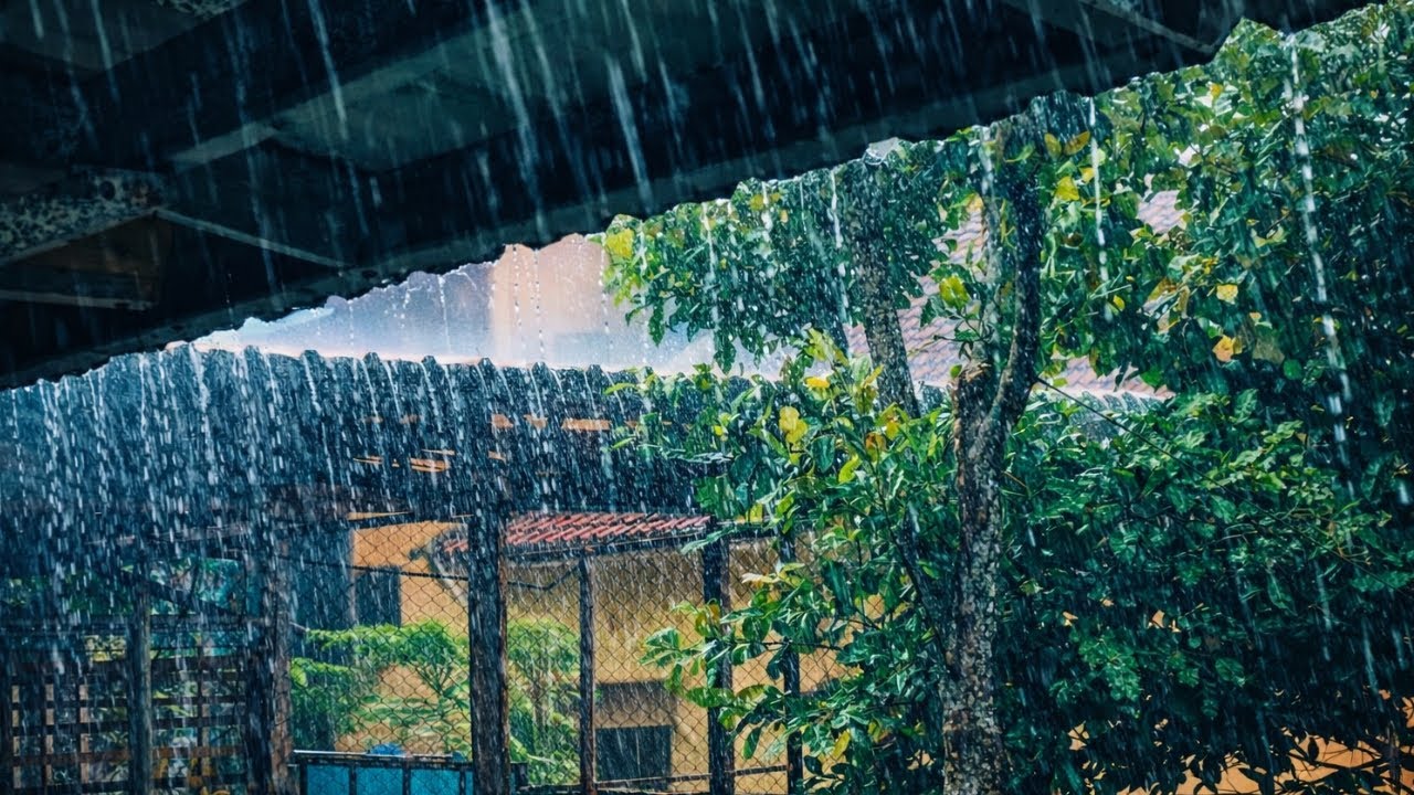 Soothing & Cozy Village Rain Ambience with Heavy Rain Falling on Old Houses for Stress Relief 🌧️🏡✨