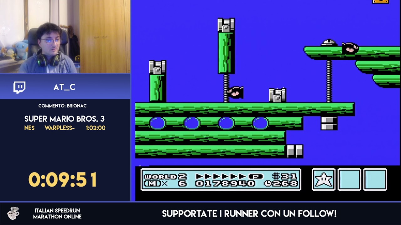 Super Mario Bros. 3 (warpless) con At_C in 54:26 | PRIMA MARATONA DI SPEEDRUN ITALIANA |