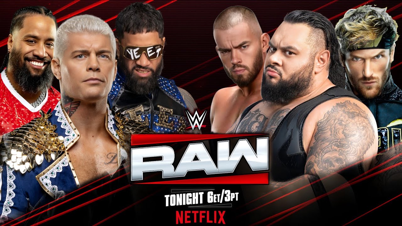 Cody Rhodes, Jey Uso & Jimmy Uso Vs Bronson Reed, Austin Theory & Logan Paul WWE RAW - FULL MATCH