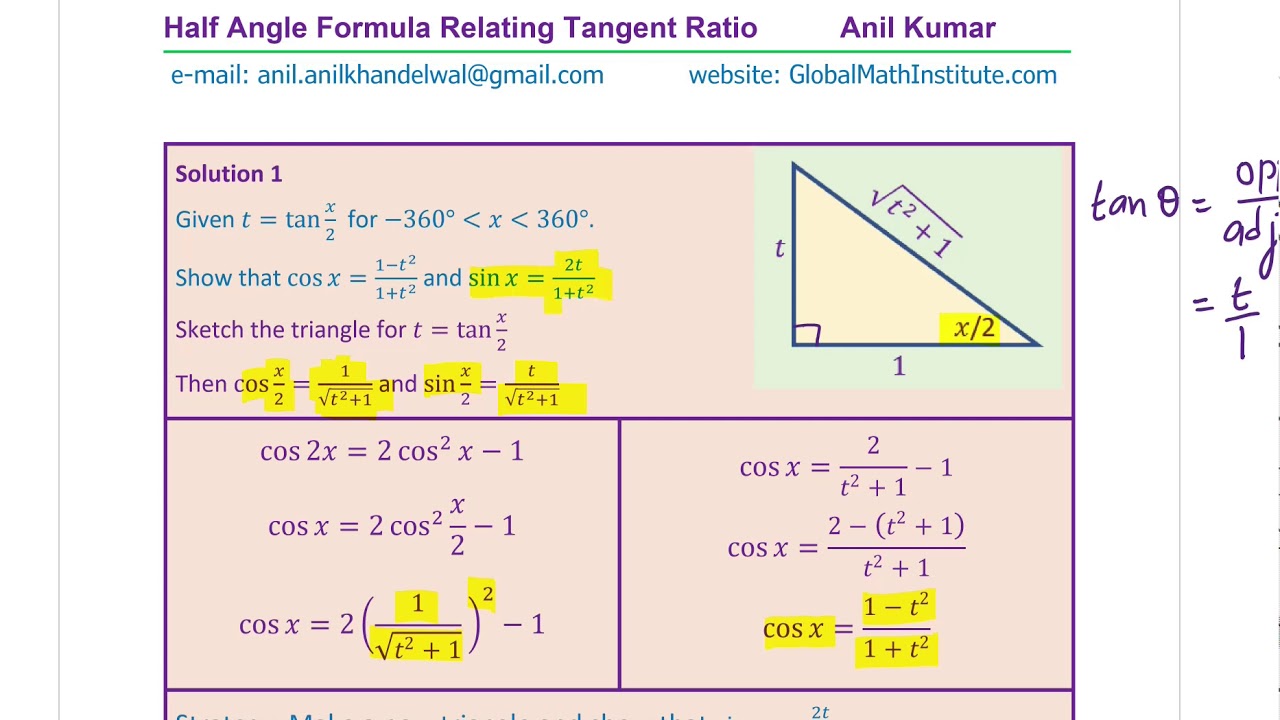 Double angle and Half Angle Challenge tangent cosine and sine relations Test Challenge GCSE IBSL