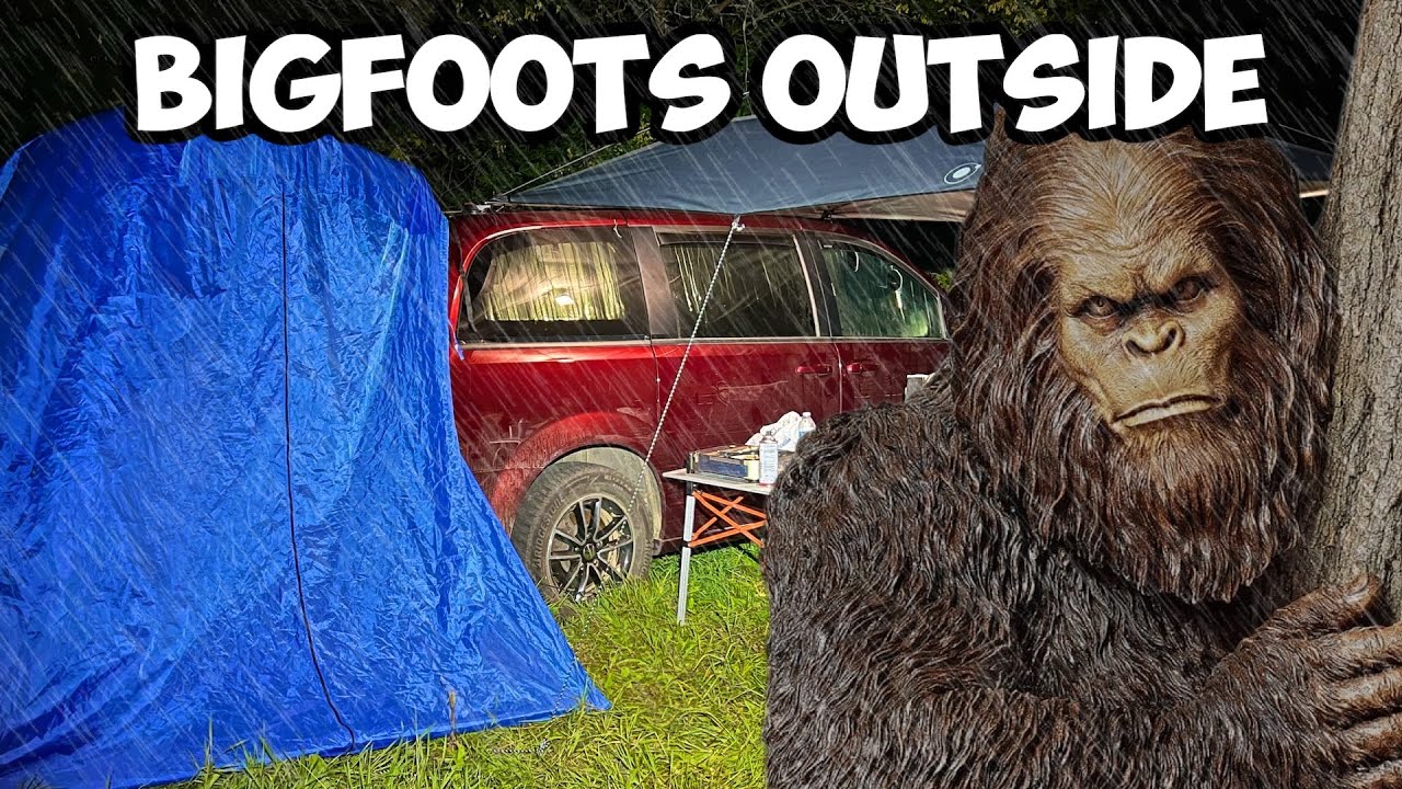 Car Camping in the Rain with BIGFOOT!! Van Life