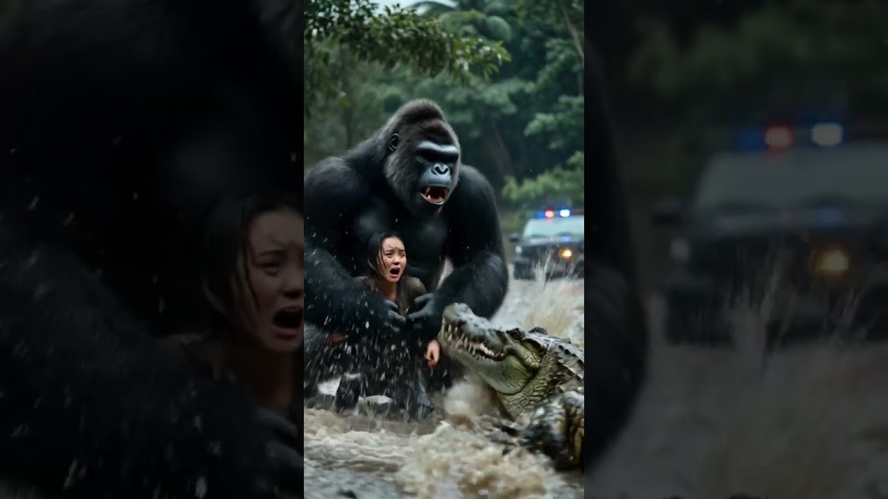 the giant ape rescued the girl from  crocodile #americe #animals #subscribe #canada #canada