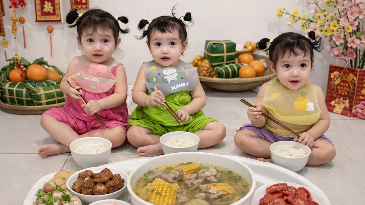 Bữa cơm xương hầm rau củ mẹ Yến Nhi làm ngày tết khiến ba bé sinh ba thích mê | BA NÀNG TIÊN