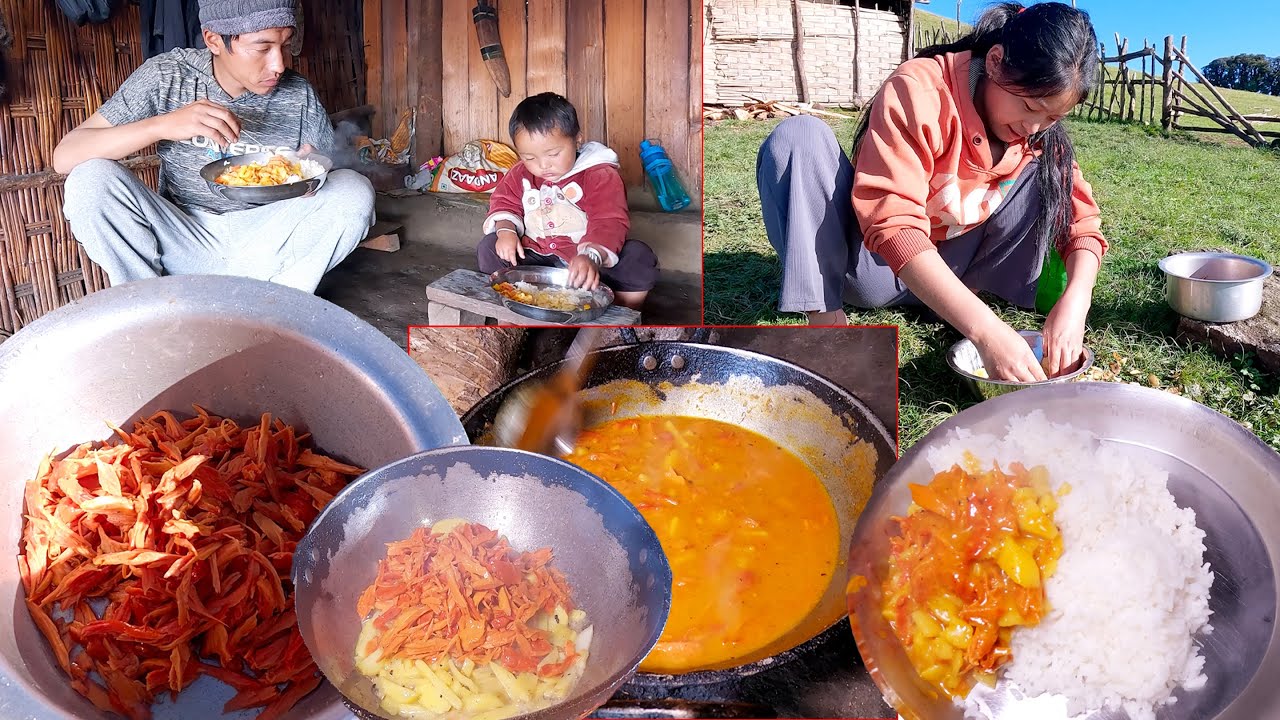 authentic Himalayan food || wild red mushroom gravy curry with rice || Himalayan lunch ||