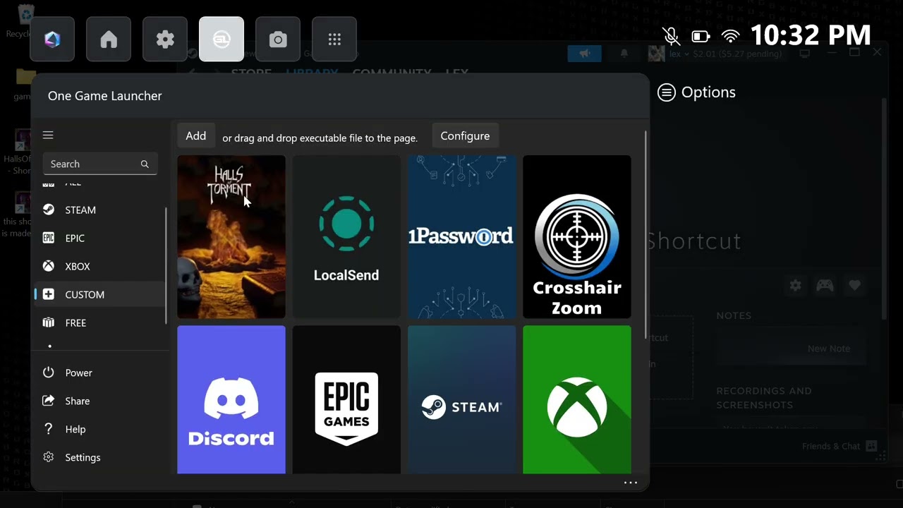 One Game Launcher start Non Steam games via Steam