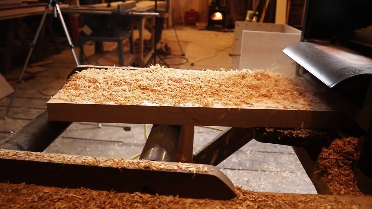 Working on an Elm and Black Cherry Counter Top in the Woodshop