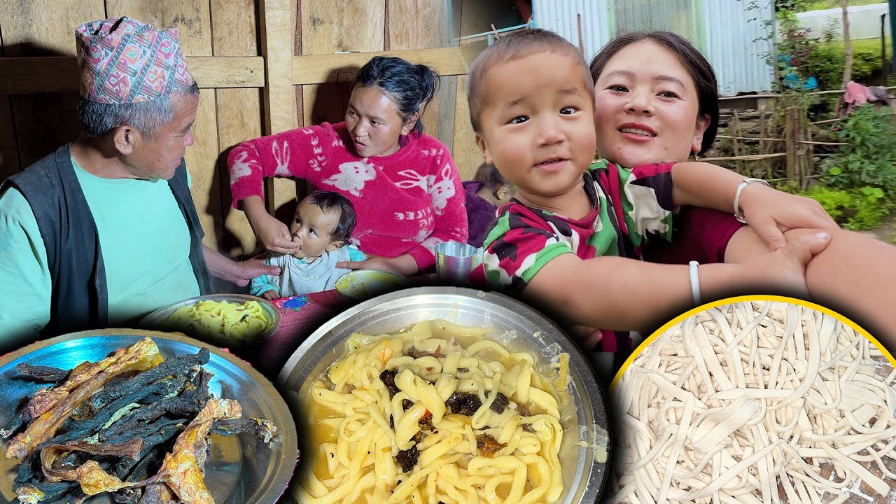 Homemade Flour Noodles #thukpa with Buff Dry meat Cooking & Eating | घरमै मैदाको थुक्पा बनाएर खाइयो