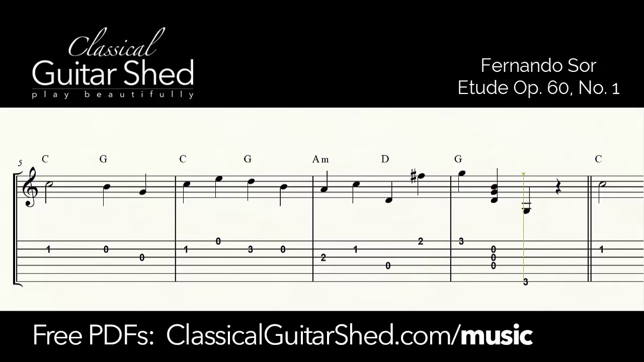 Sor: Etude Op 60 No 1 - Free sheet music and TABS for classical guitar