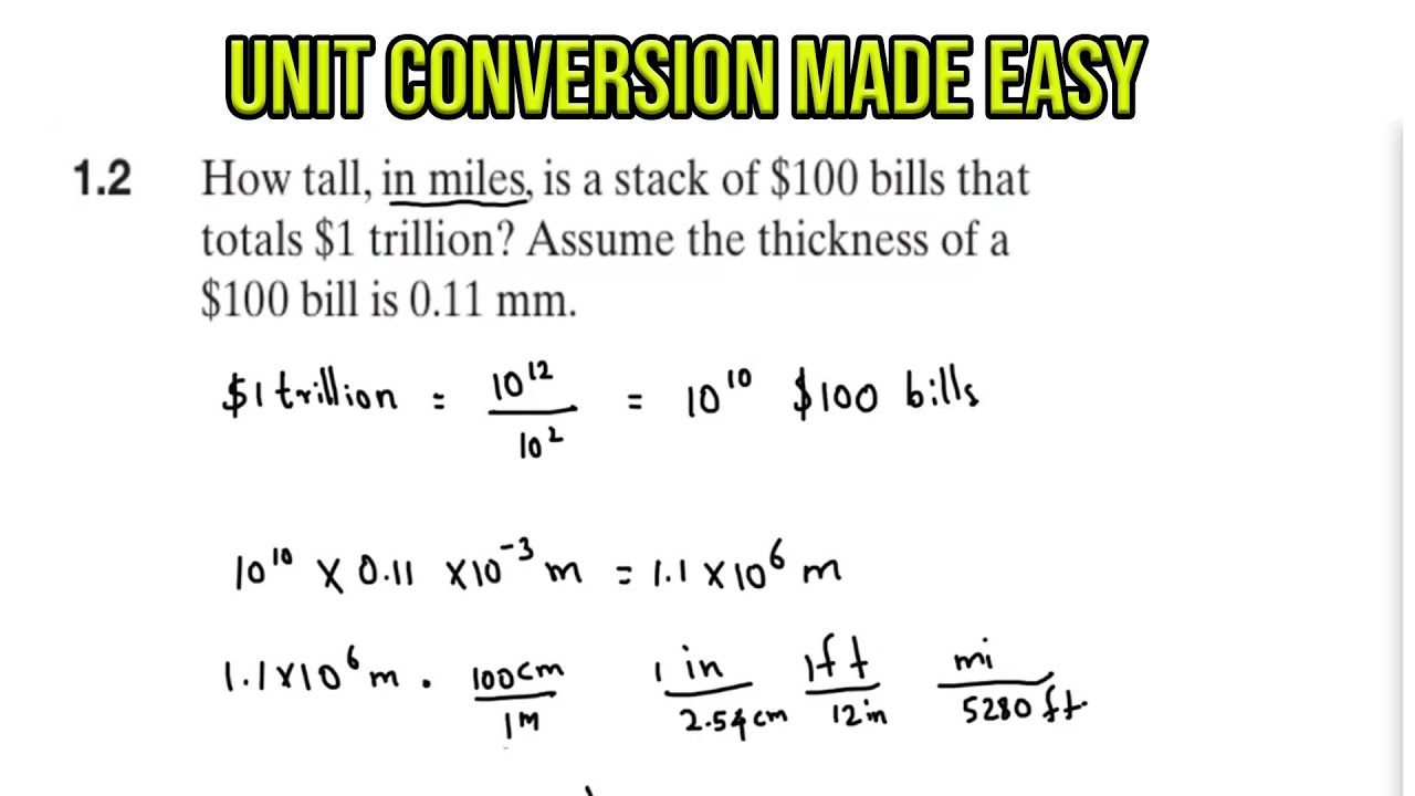 Unit Conversion Practice: Estimating Stack Height of $1 Trillion in $100 Bills