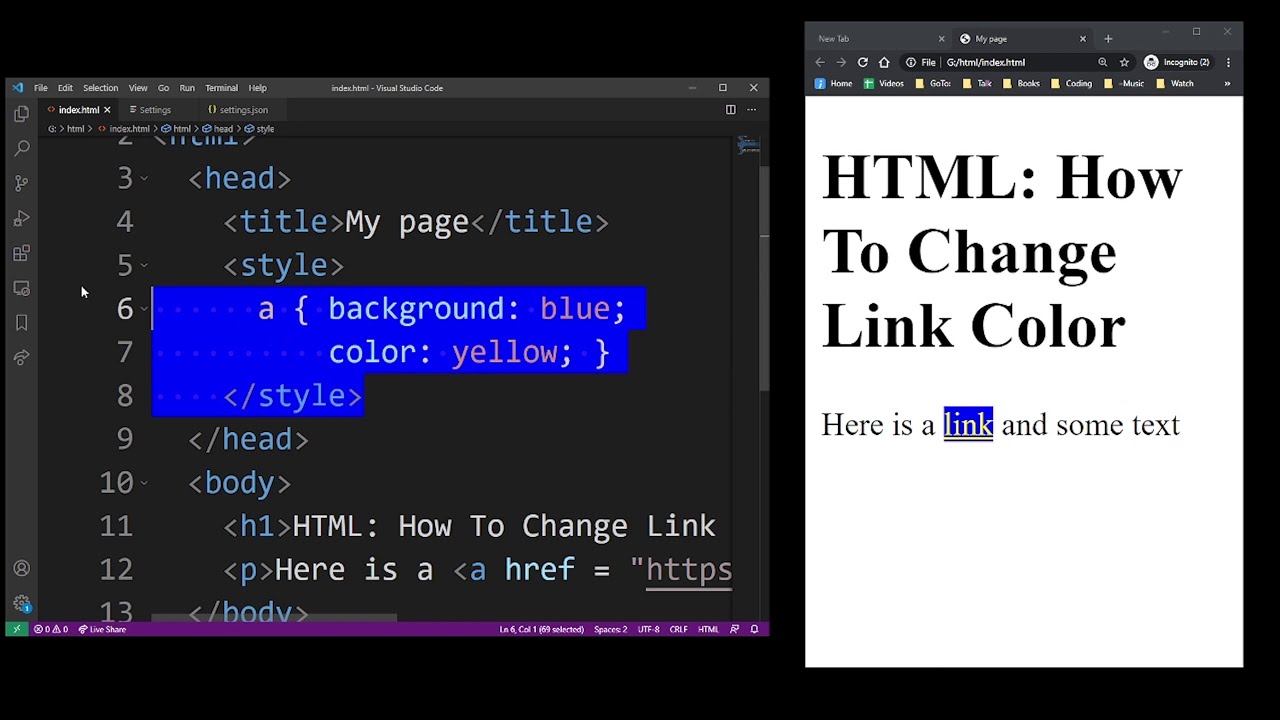 Как изменить цвет ссылки в HTML (изменить цвет текста)
