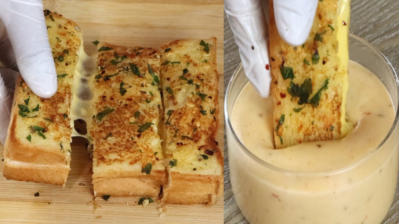 Cheesy Garlic Bread with Cheese sauce | Easy snacks Recipe