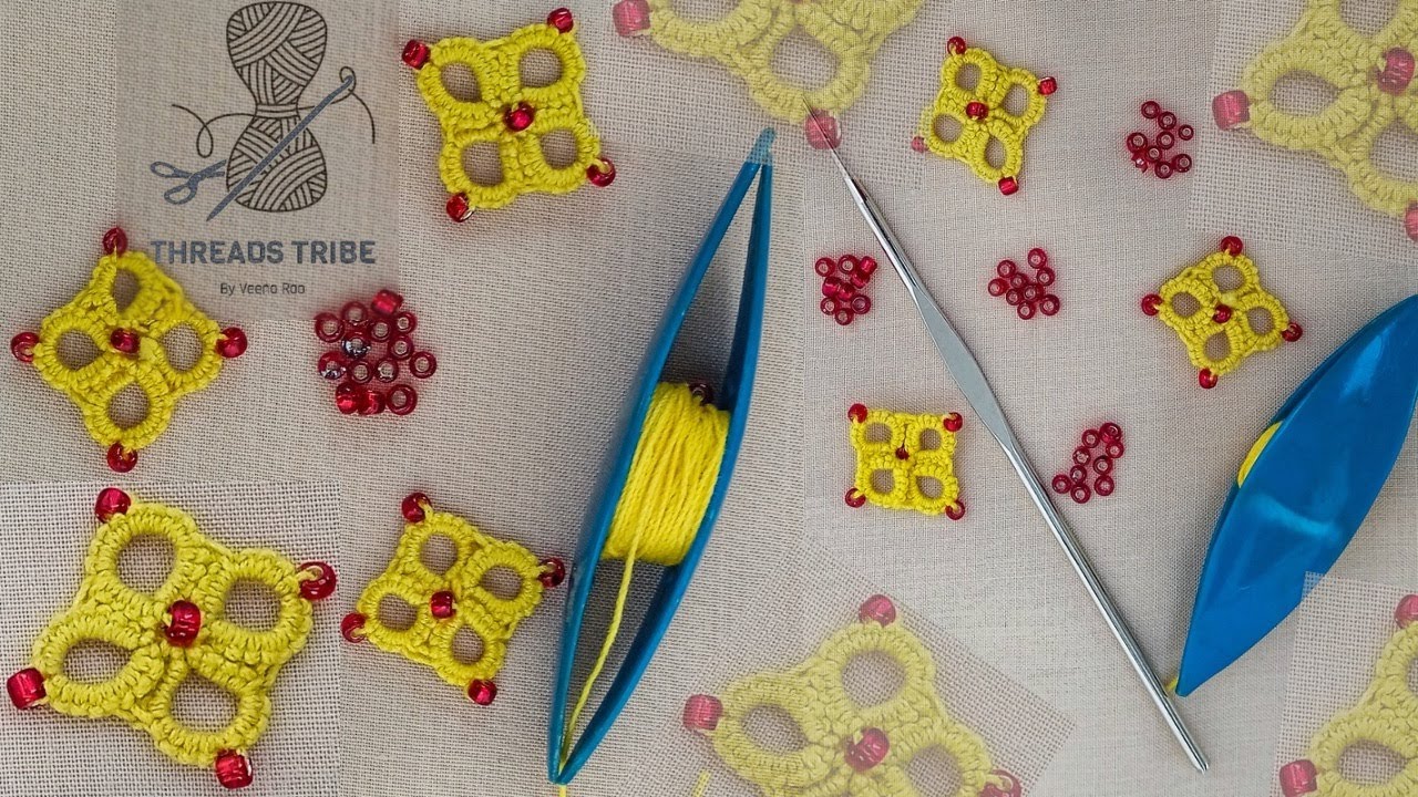 Beaded Tatted Motif | Shuttle Tatting | Easy and Simple Step by Step Tutorial #tatting