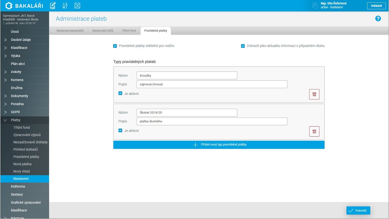 BAKALÁŘI Platební modul - Aktivace a administrace