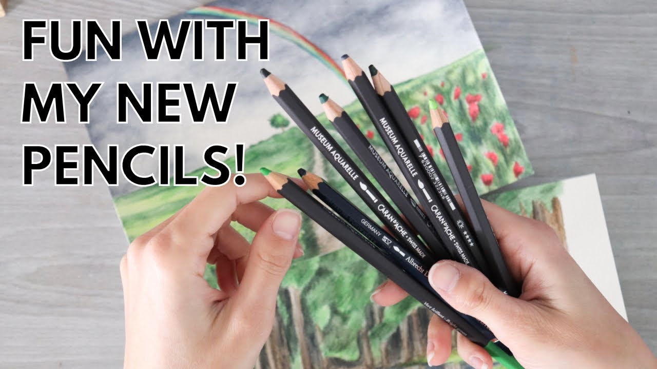 PAINTING SOME VERY GREEN LANDSCAPES | Playing with My New Museum Aquarelle Watercolor Pencils!