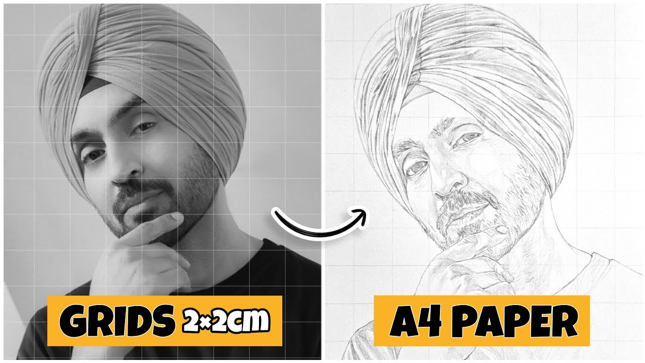 HOW to Draw Diljit Dosanjh with Easy Grid Method 😍