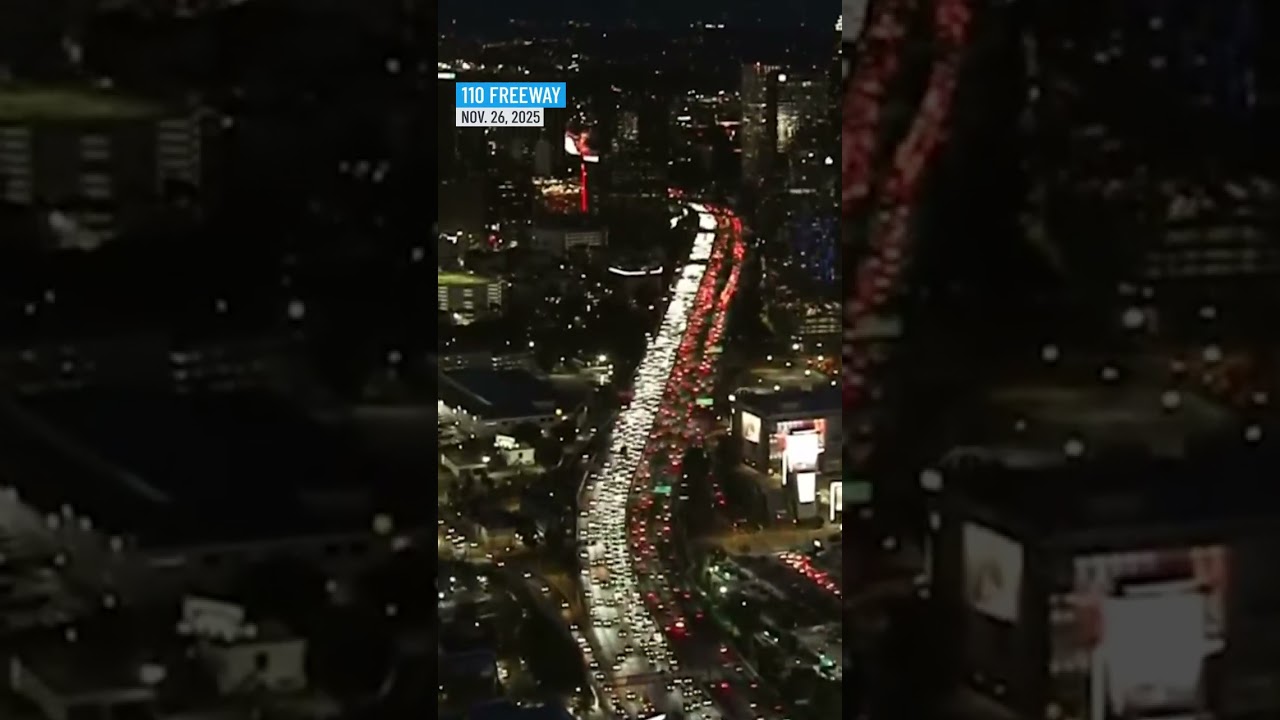 Freeway traffic in Los Angeles ahead of Thanksgiving holiday