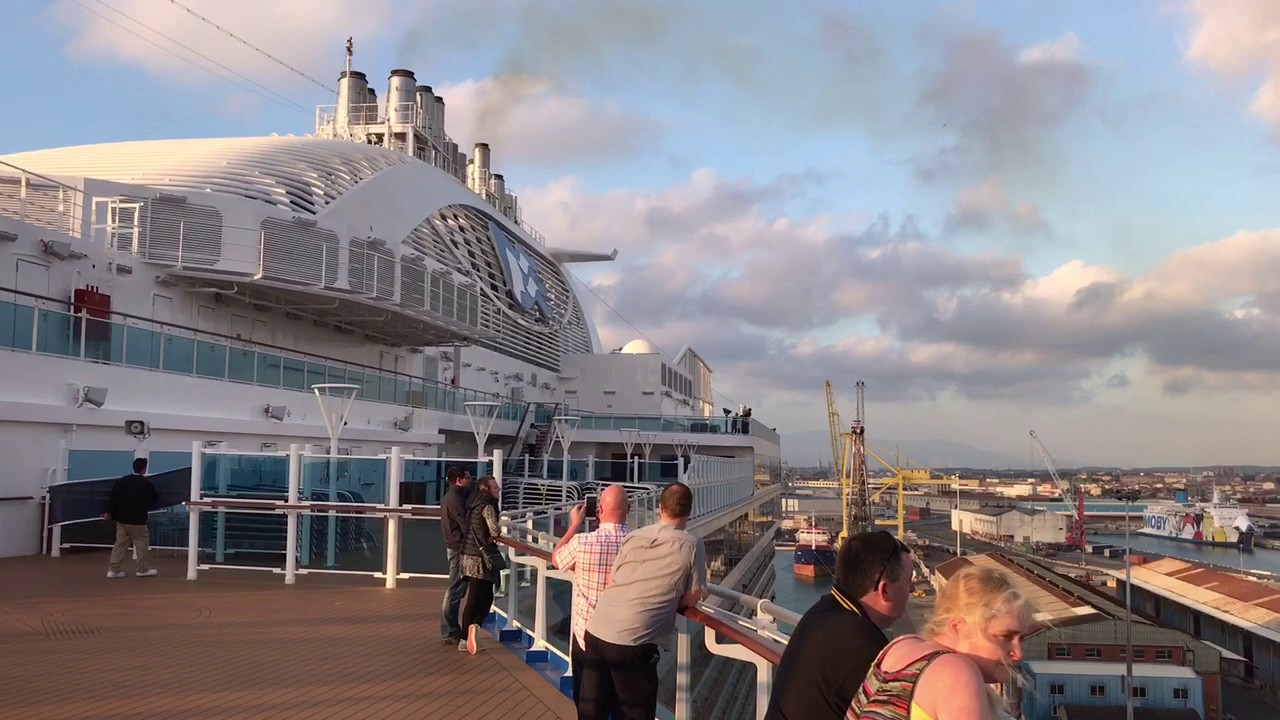 Majestic Princess sounding the Love Boat horn on her departure from Livorno, Italy