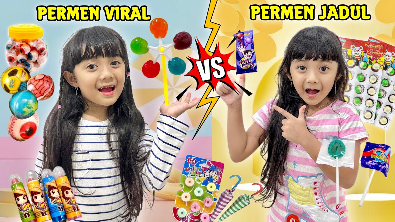 SAMANTHA MAKAN PERMEN VIRAL KEKINIAN VS PERMEN JADUL UNIK | DRAMA BORONG PERMEN SERBA WARNA WARNI