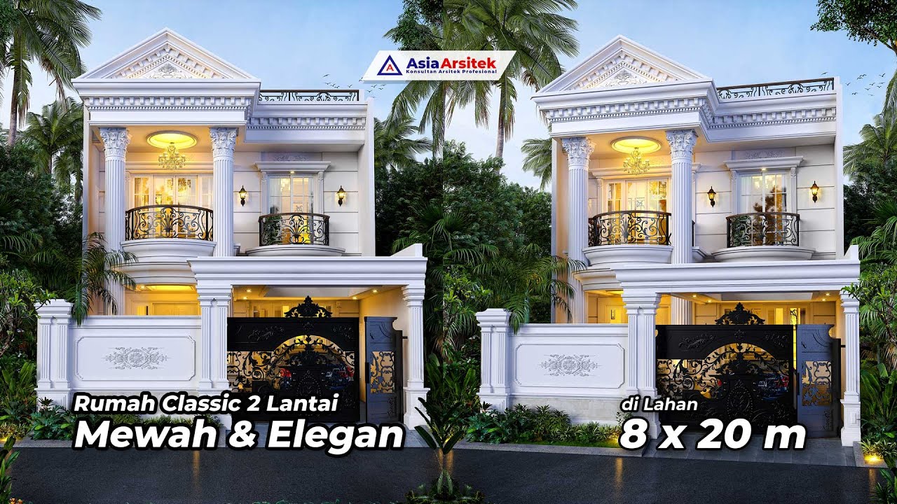 WOWW Desain Rumah Classic 2 Lantai 4 Kamar Tidur Dengan Kolam Renang di Lahan 8 x 20 meter